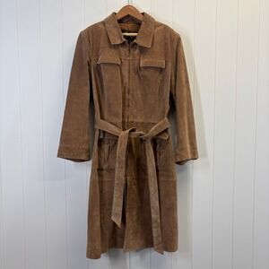 Vintage Terry Lewis Classic Luxuries Suede Boho Leather Trench Coast Size 2X